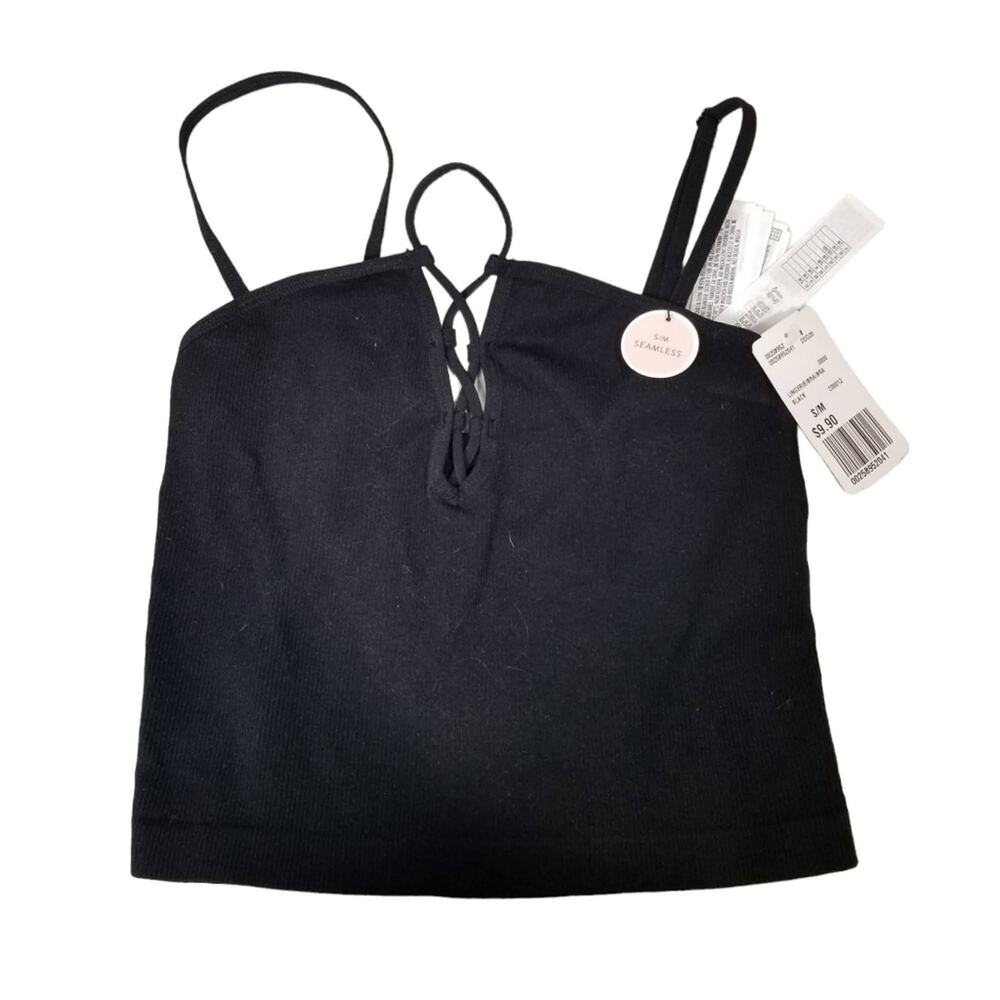 NWT Forever 21 Sports Bra Criss Cross front Black Size S/M